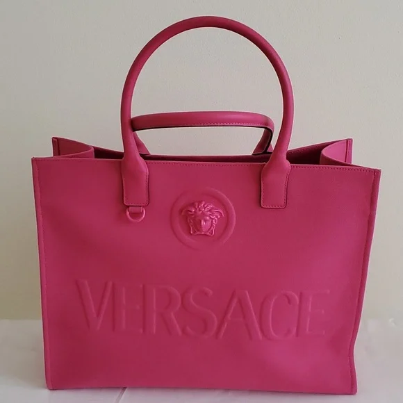 Versace Bags New La Medusa Fuchsia Embossed Large Canvas Tote